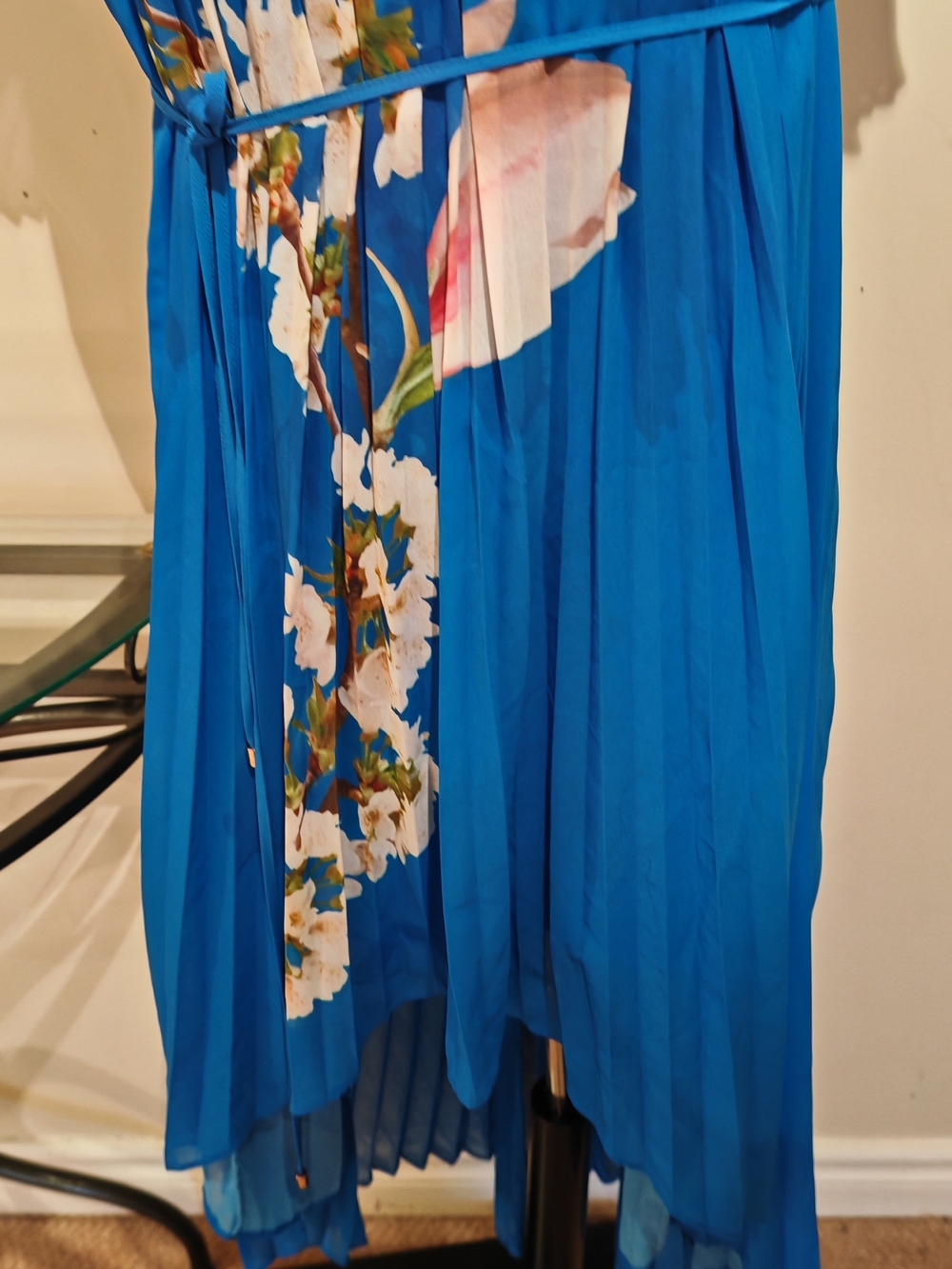 Ted Baker Cobalt Blue Off-Shoulder Pleated High-Low Floral Dress - Picture 10 of 14